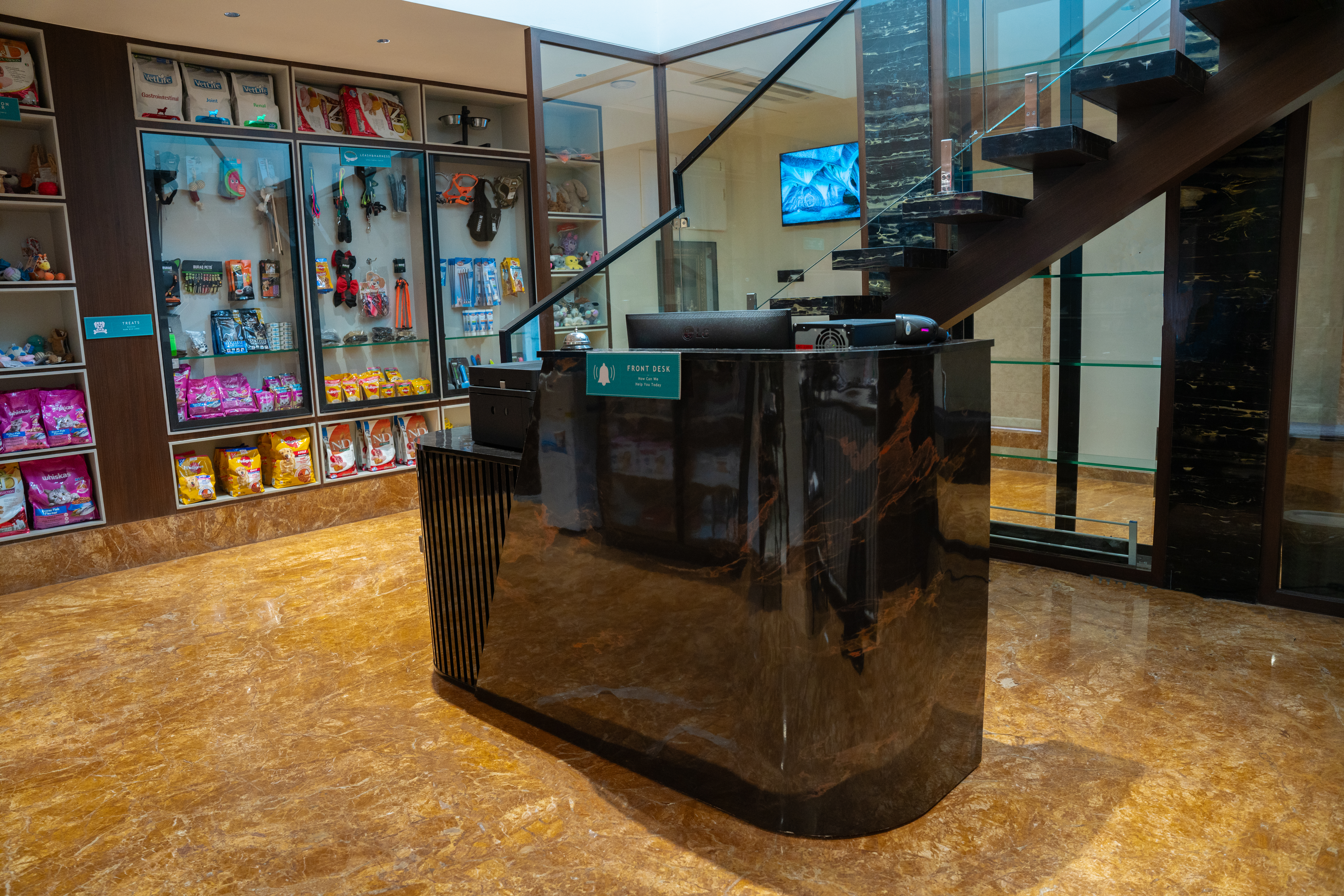 Modern veterinary hospital reception